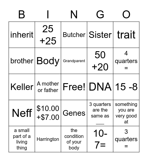 Life Science Bingo Card