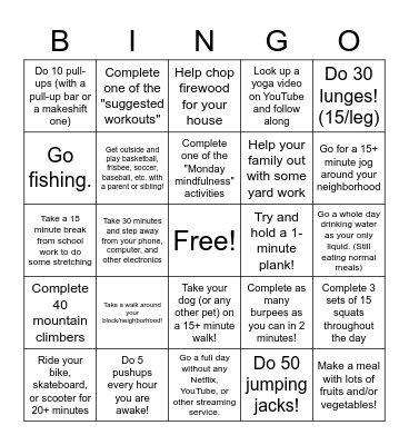 Health & Fitness BINGO!! Bingo Card