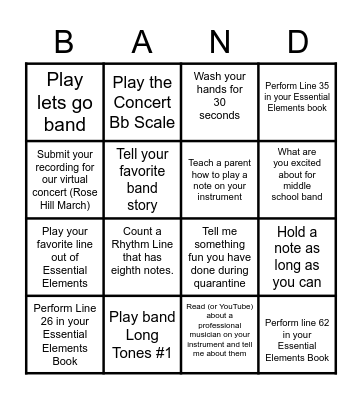 Band Bingo Card