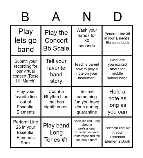 Band Bingo Card