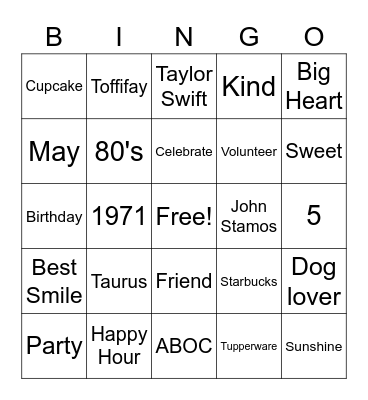 Lee Lee's Birthday Bingo Card