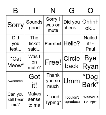 Support Bingo Card