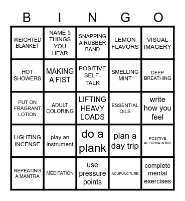 GROUNDING COPING SKILLS Bingo Card