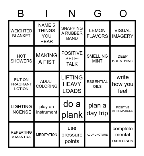 GROUNDING COPING SKILLS Bingo Card