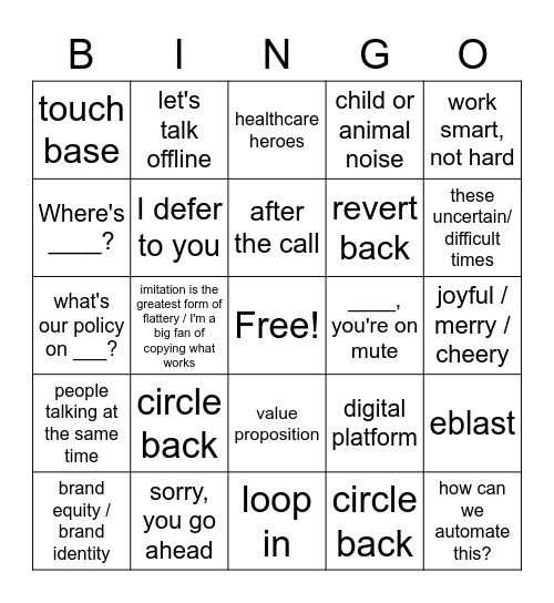 Zoom Bingo Card