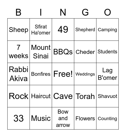 NWSS Lag B'Omer Bingo Card