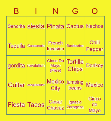 Cinco de Mayo Bingo Card