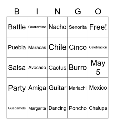 Robert Paul Cinco de Mayo Bingo Card