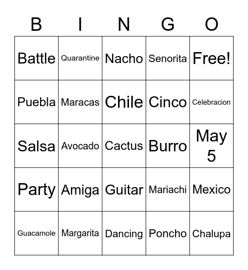 Robert Paul Cinco de Mayo Bingo Card