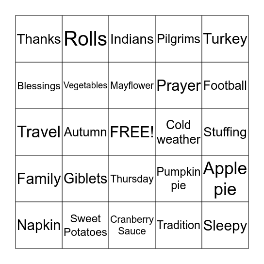 THANKSGIVING Bingo Card