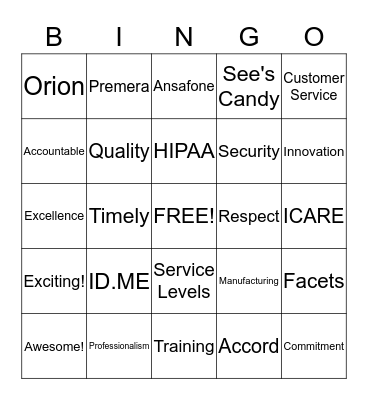 Contact Center Bingo Card