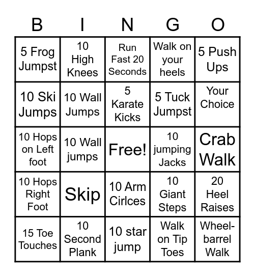 GROSS MOTOR Bingo Card