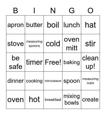 Cooking Camp 2020 Bingo Card