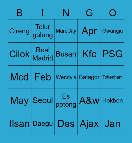 Main bingo bersama Anggiagiagiagiaku❤ Bingo Card