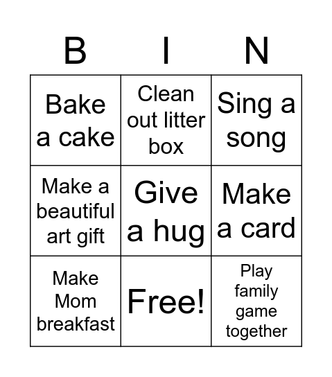 Acts of Kindness for Mom Bingo Card