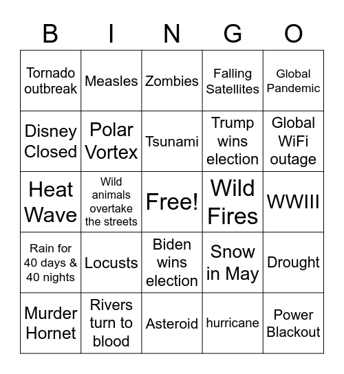 2020 Apocalypse Bingo Card