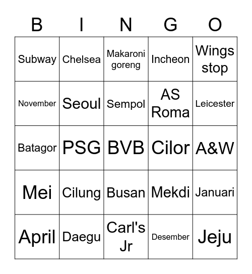 Untitled Bingo Card