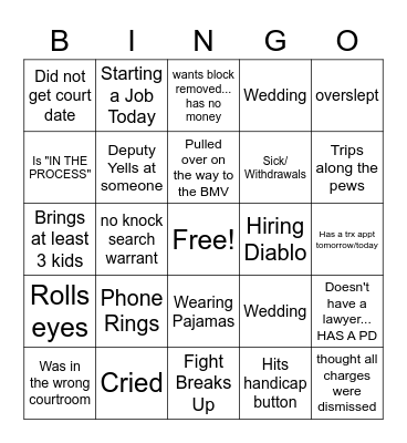 DUTIES BINGO! Bingo Card