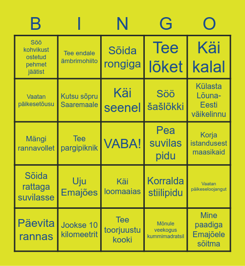 SUVE BINGO Card