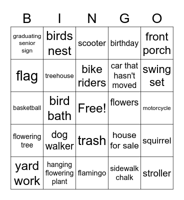 Prayer Walk Bingo Card