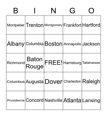 State Capitals Bingo Card