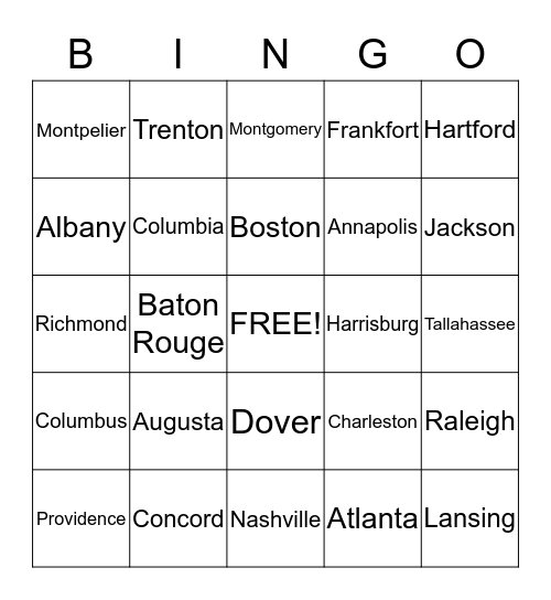 State Capitals Bingo Card