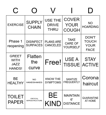 COVID-19 BINGO Card