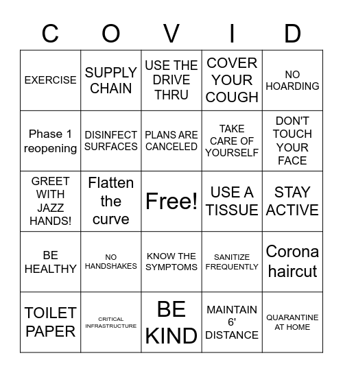 COVID-19 BINGO Card