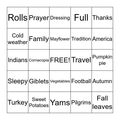 THANKSGIVING Bingo Card