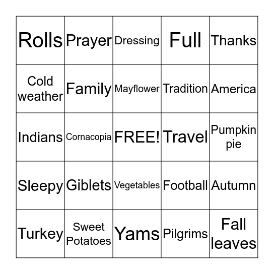 THANKSGIVING Bingo Card