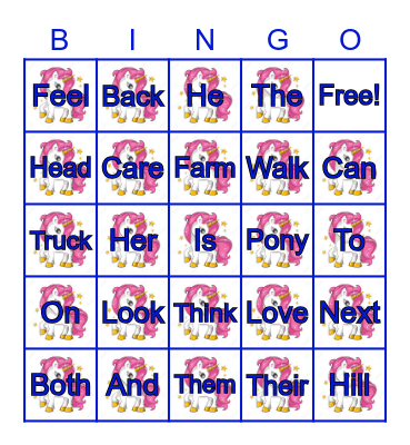 Sight Word Bingo Card