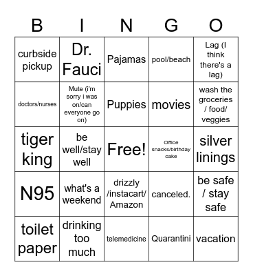 COVID Bingo Card