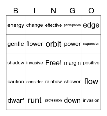 Pluto: The Planet That Wasn't, ow, -sive/-tive, g Bingo Card