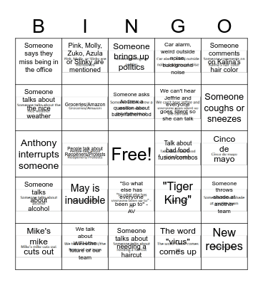 Team Meeting Bingo Card