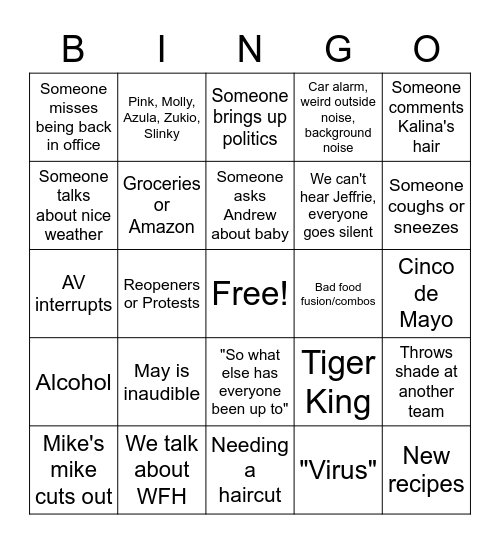 Team Meeting Bingo Card