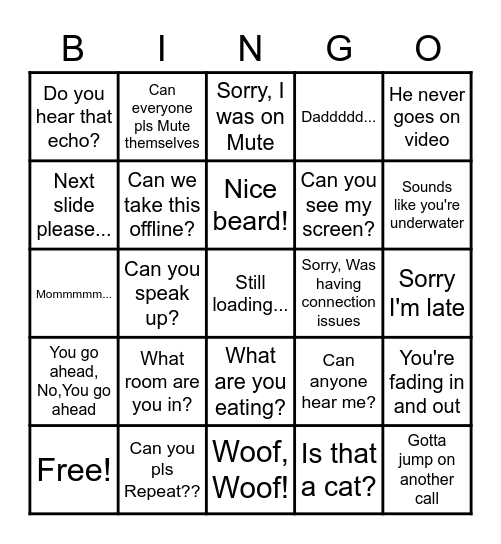 Conference Call Bingo Card