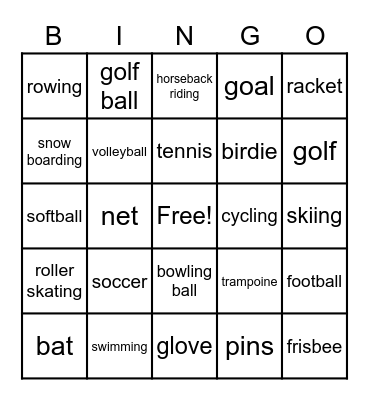 Sports Bingo Card