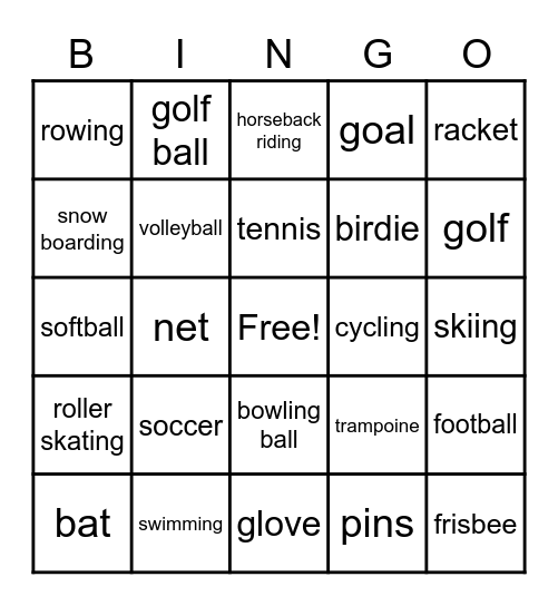 Sports Bingo Card