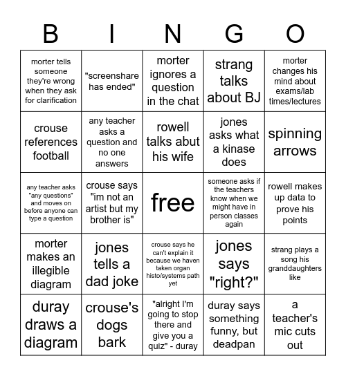 2nd Tri Online Classes Bingo Card