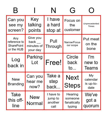 2020 WFH Bingo Card
