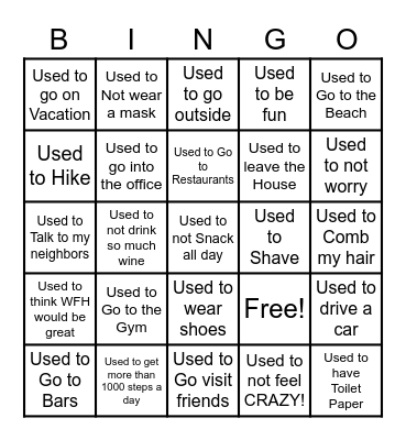 I Used to... Bingo Card