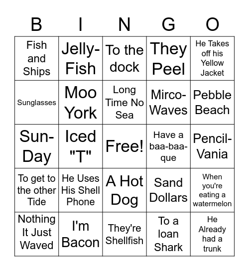Summer Joke Bingo Card
