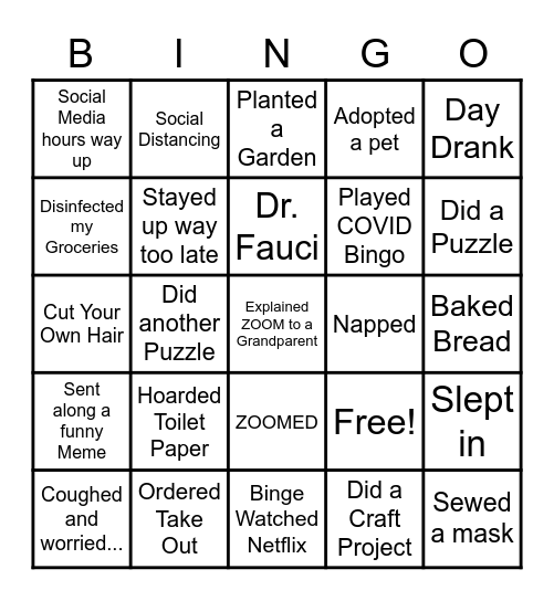 COVID Bingo Card