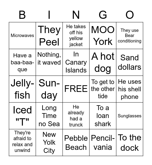 Summer Joke Bingo Card