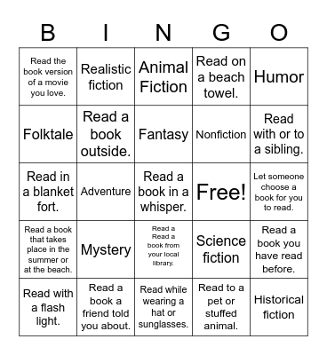 Summer Reading Bingo Card