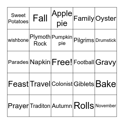 THANKSGIVING Bingo Card