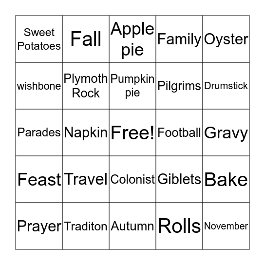 THANKSGIVING Bingo Card