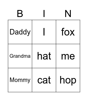 My Sight Words 1 Bingo Card