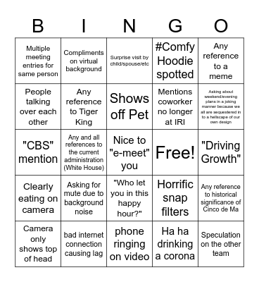 Happy Hour Bingo Card