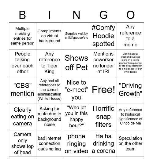 Happy Hour Bingo Card
